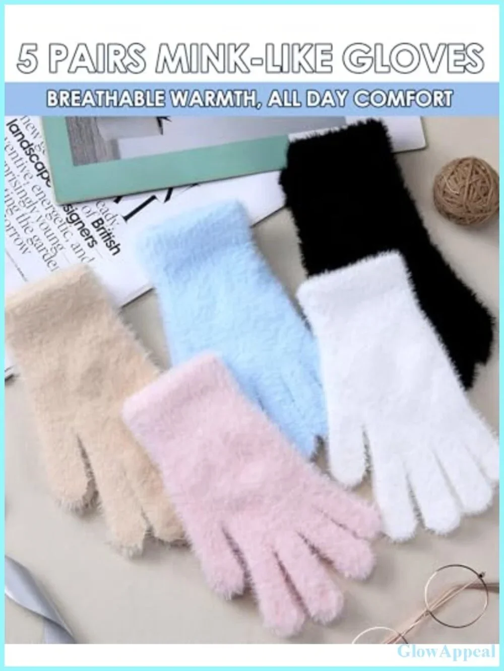 5 Pairs Women's Winter Gloves Faux Mink Velvet Soft Stretch Windproof